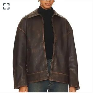 GRLFRND Alek Distressed Leather Jacket in Brown. Size XXS.
